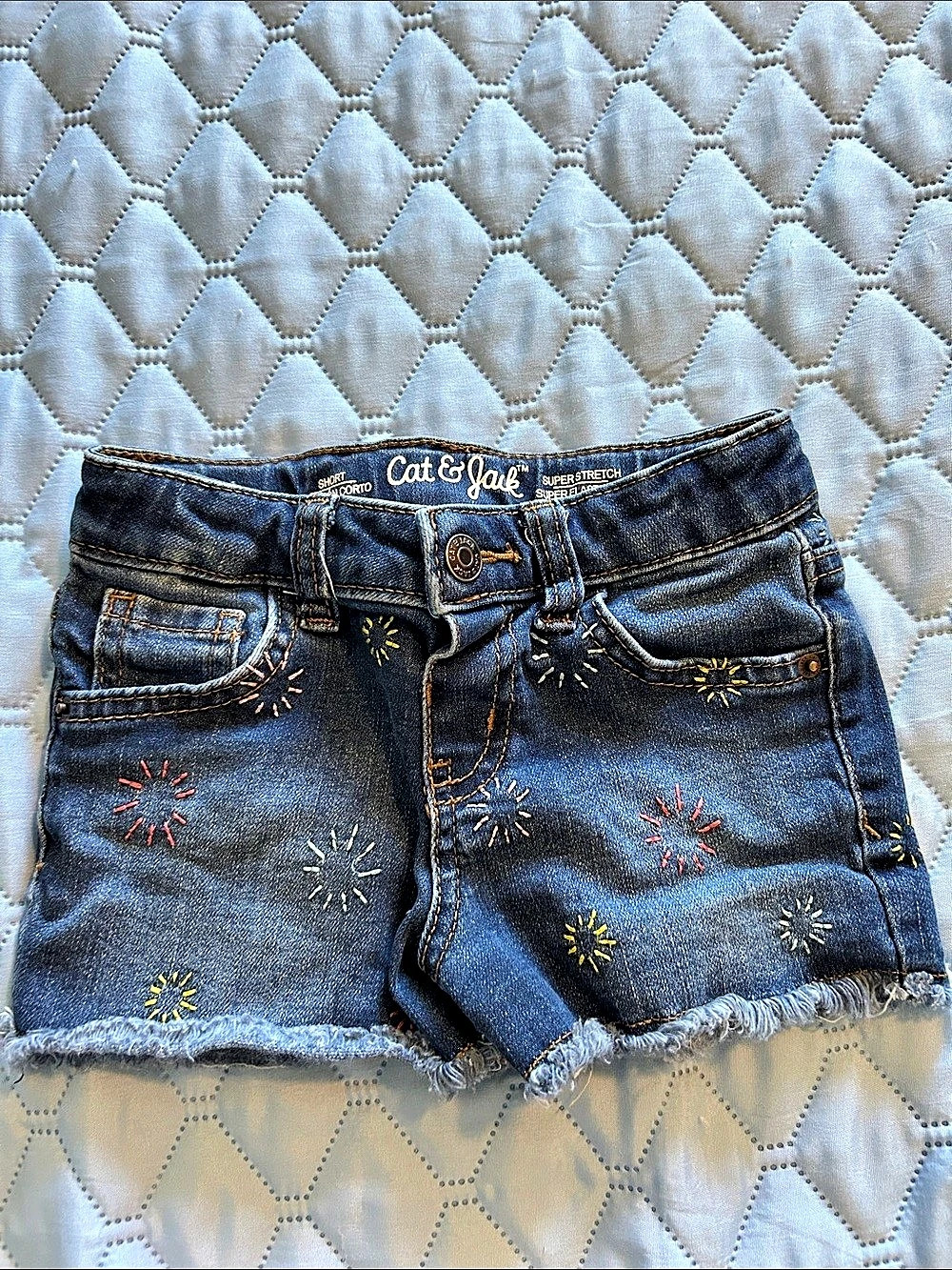 Cat & Jack Girls Embroidered Sun Denim Shorts Blue 4T